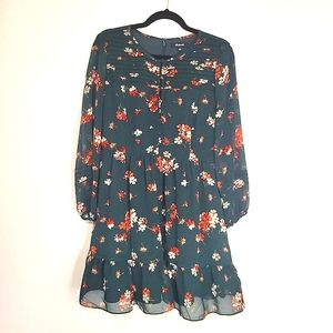 Madewell green floral long sleeve mini dress